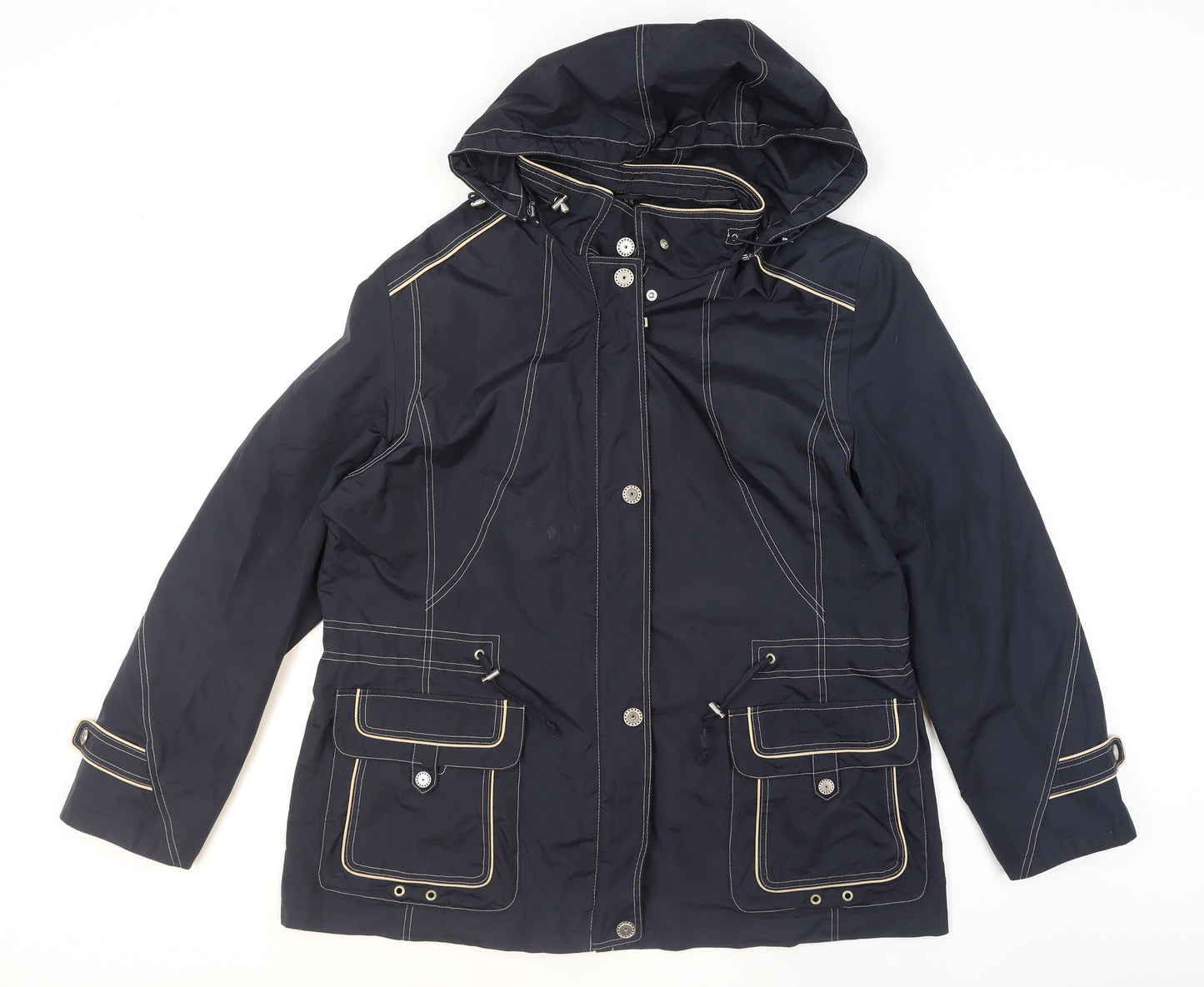 Barbara Lebek Womens Blue Waterproof Hooded Rain Jacket Size 18