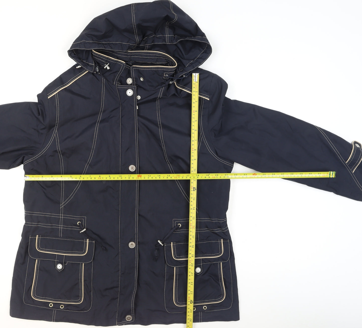 Barbara Lebek Womens Blue Waterproof Hooded Rain Jacket Size 18