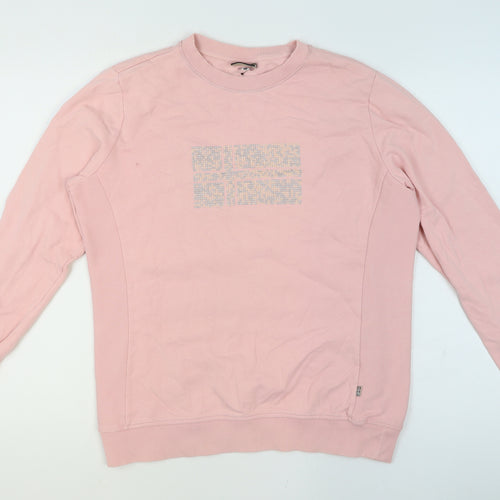 Napapijri Women Pink Cotton Crew Neck Pullover Sweatshirt L