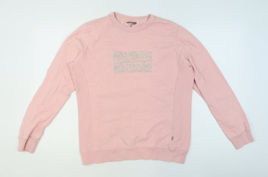 Napapijri Women Pink Cotton Crew Neck Pullover Sweatshirt L