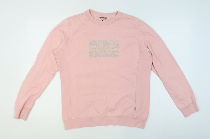Napapijri Women Pink Cotton Crew Neck Pullover Sweatshirt L