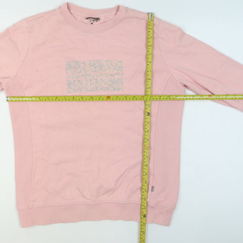 Napapijri Women Pink Cotton Crew Neck Pullover Sweatshirt L