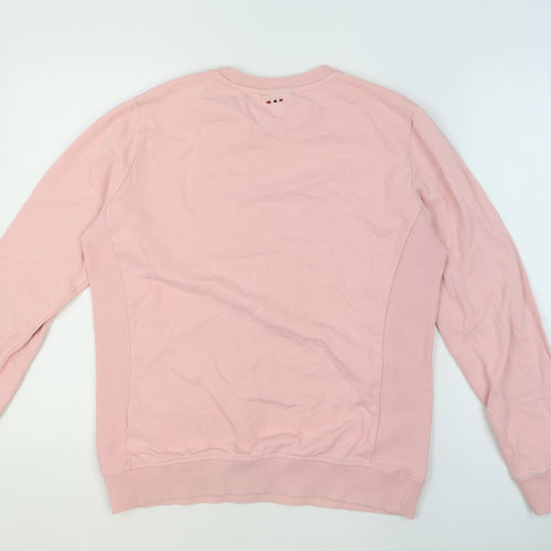 Napapijri Women Pink Cotton Crew Neck Pullover Sweatshirt L