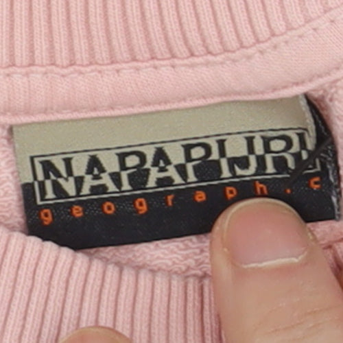 Napapijri Women Pink Cotton Crew Neck Pullover Sweatshirt L