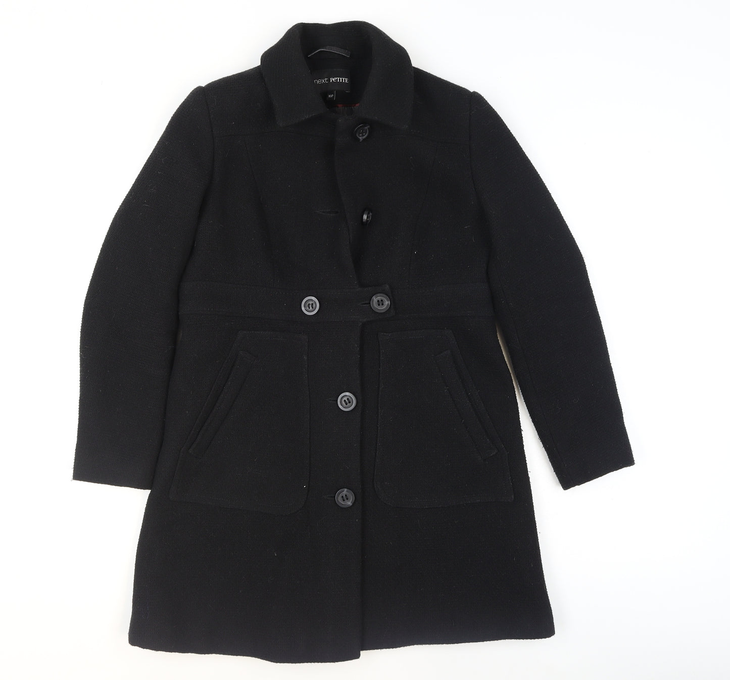 Next Petite Black Wool Blend Buttoned Long Coat Size 10P