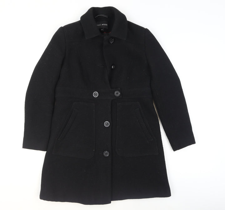Next Petite Black Wool Blend Buttoned Long Coat Size 10P