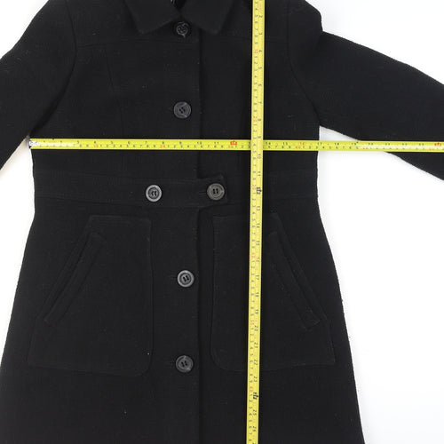 Next Petite Black Wool Blend Buttoned Long Coat Size 10P