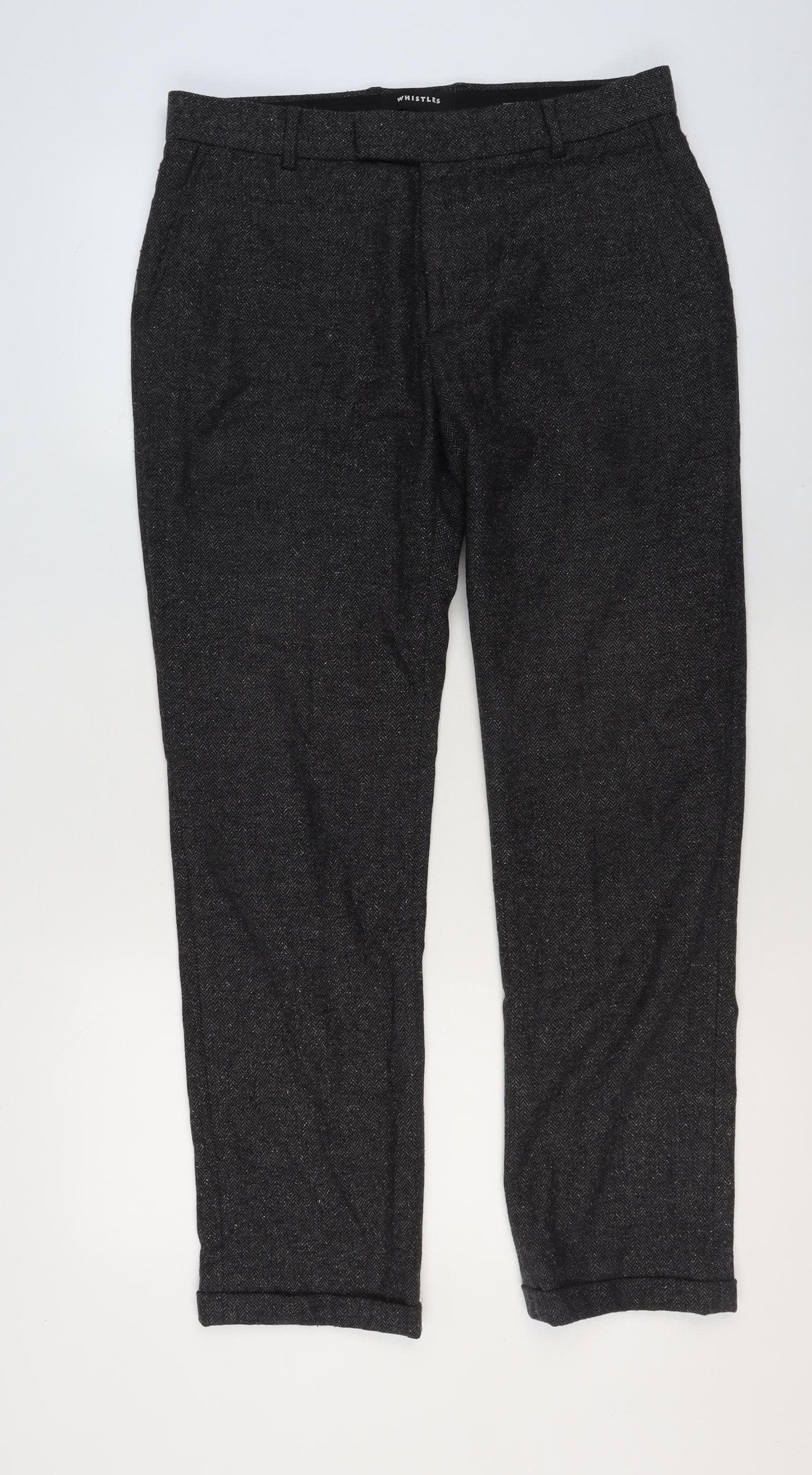 Whistles Men's Grey Herringbone Wool Blend Slim Chino Trousers 34