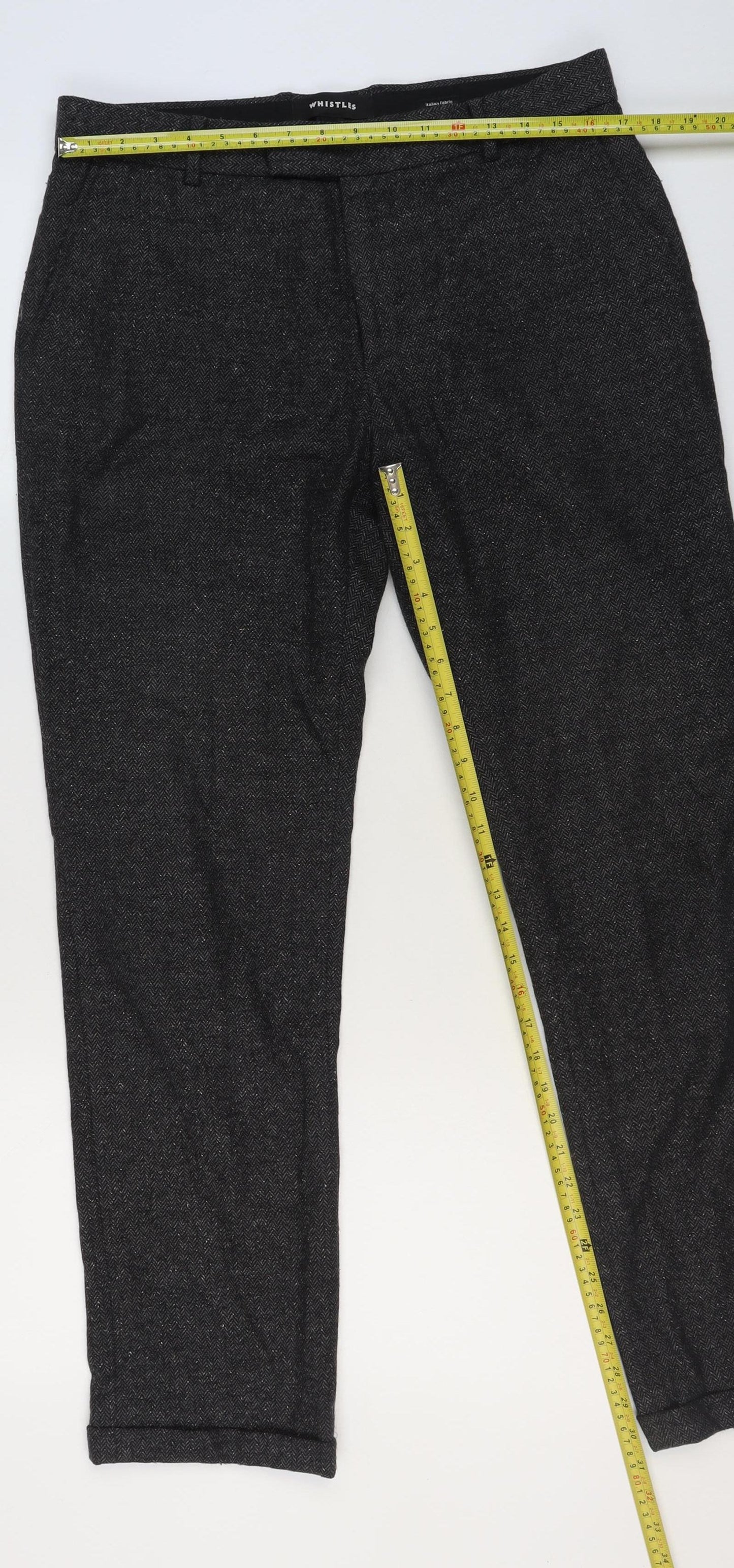 Whistles Men's Grey Herringbone Wool Blend Slim Chino Trousers 34