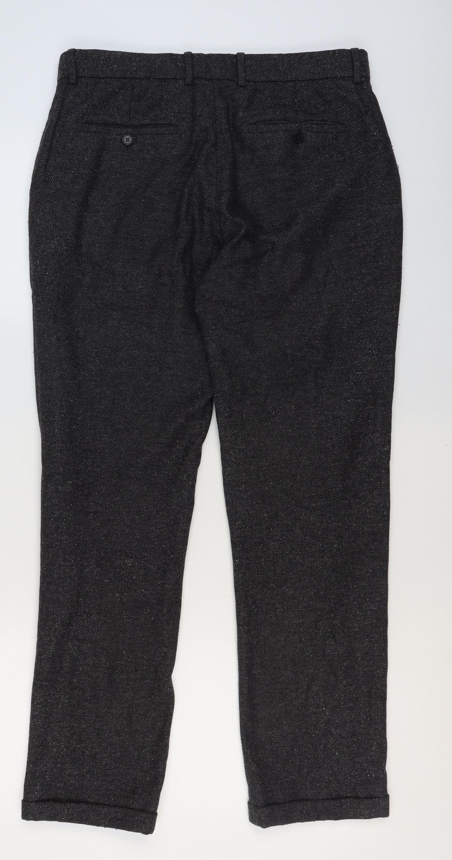 Whistles Men's Grey Herringbone Wool Blend Slim Chino Trousers 34