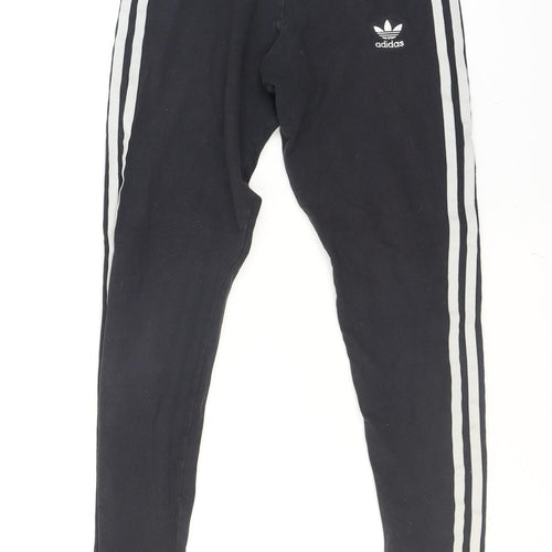 Adidas Womens Black 3-Stripes Cotton Stretch Sports Leggings UK 8