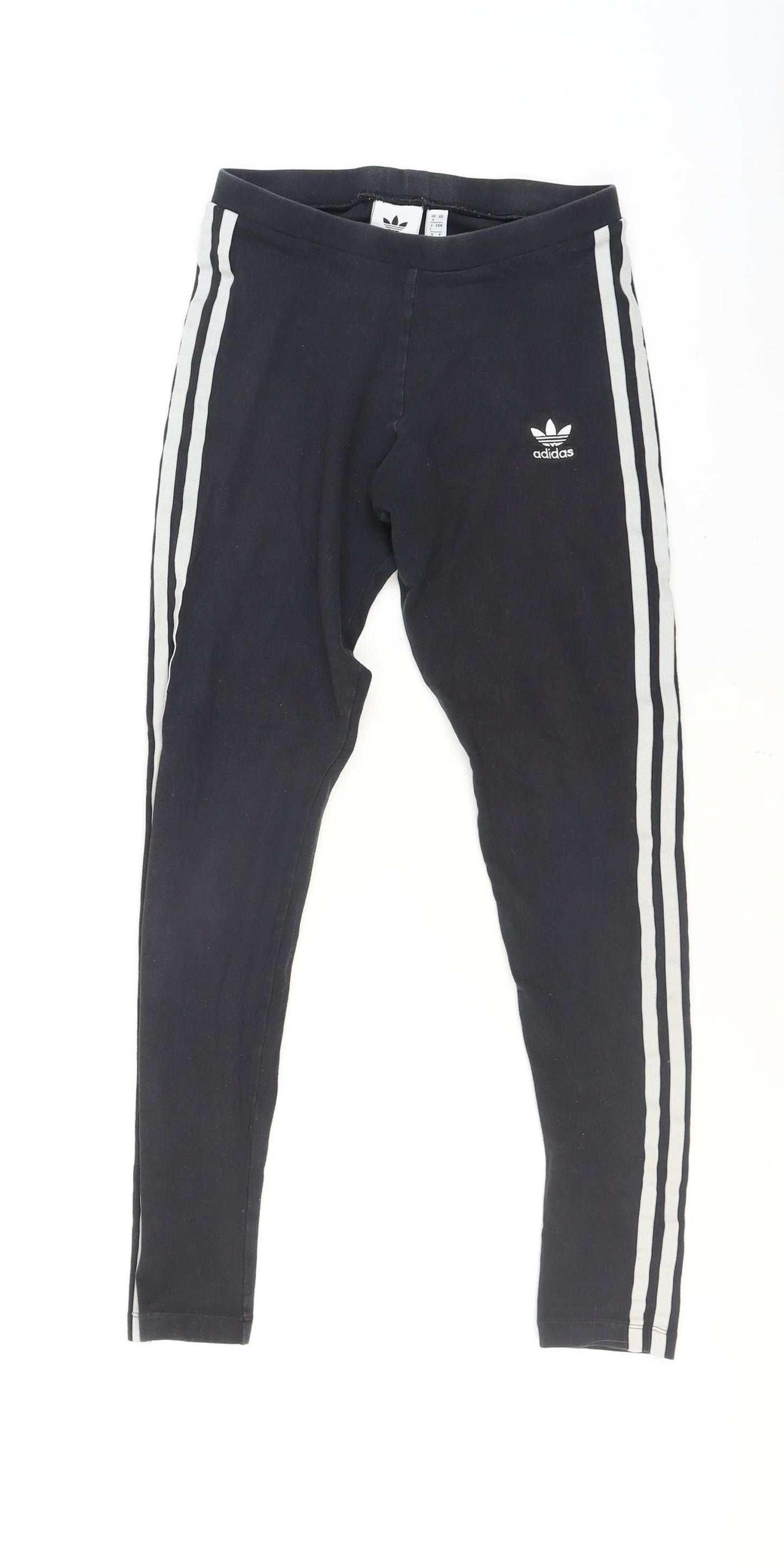 Adidas Womens Black 3-Stripes Cotton Stretch Sports Leggings UK 8