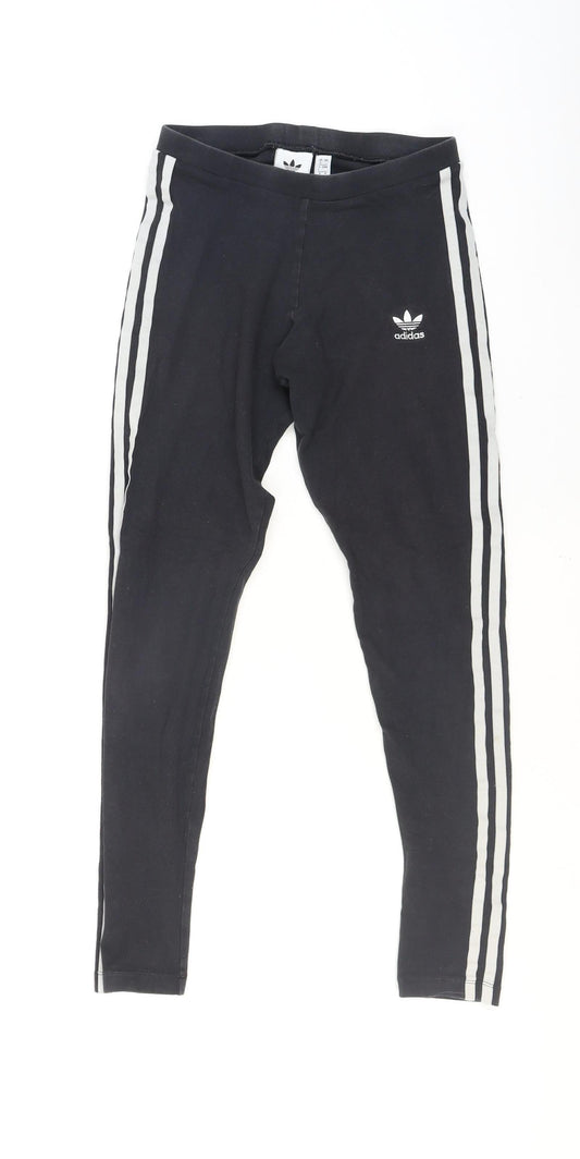 Adidas Womens Black 3-Stripes Cotton Stretch Sports Leggings UK 8