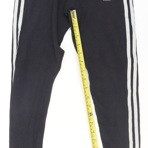 Adidas Womens Black 3-Stripes Cotton Stretch Sports Leggings UK 8
