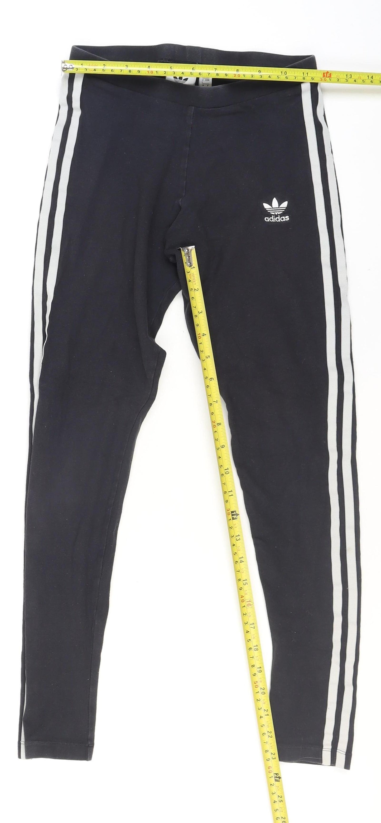 Adidas Womens Black 3-Stripes Cotton Stretch Sports Leggings UK 8