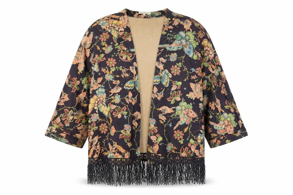 Front view of J&S Millenium Women's Multicoloured Kimono Fringe Blouse S