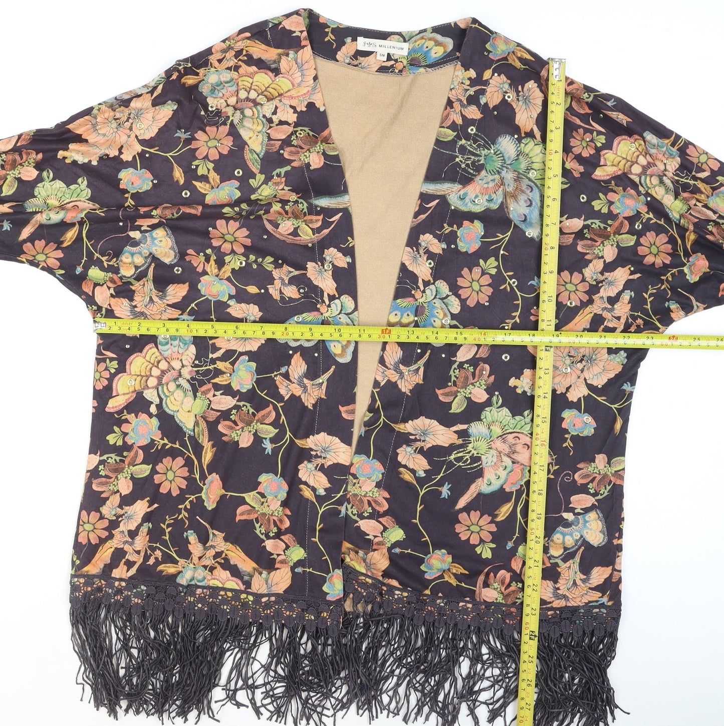 J&S Millenium Women's Multicoloured Kimono Fringe Blouse S