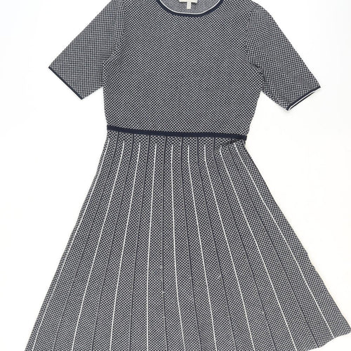 Hobbs Women’s Blue Fit & Flare Knit Pleated Knee Length Dress UK 12