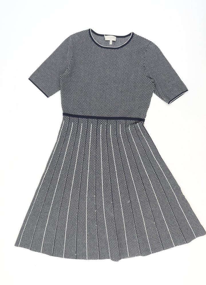 Hobbs Women’s Blue Fit & Flare Knit Pleated Knee Length Dress UK 12