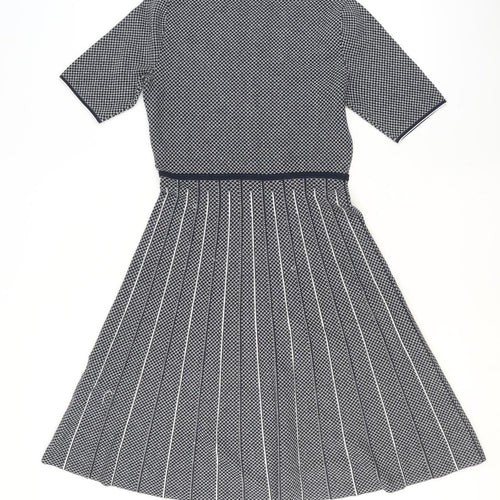 Hobbs Women’s Blue Fit & Flare Knit Pleated Knee Length Dress UK 12