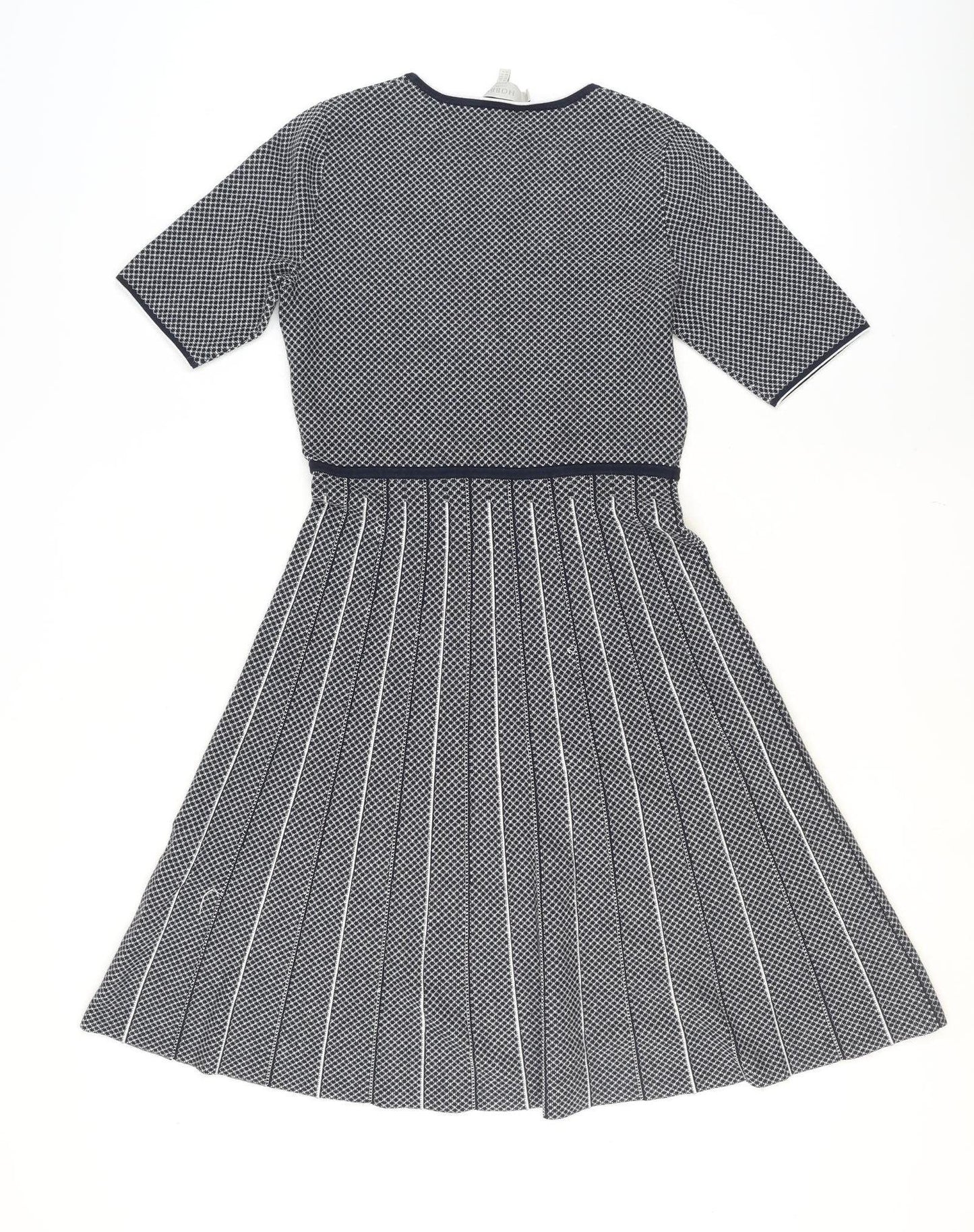 Hobbs Women’s Blue Fit & Flare Knit Pleated Knee Length Dress UK 12