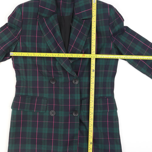 Primark Women's Green Check Blazer Size 6 Double-Breasted Jacket