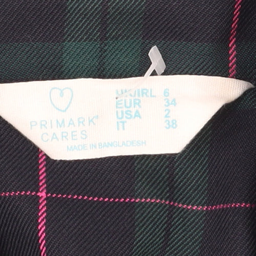 Primark Women's Green Check Blazer Size 6 Double-Breasted Jacket
