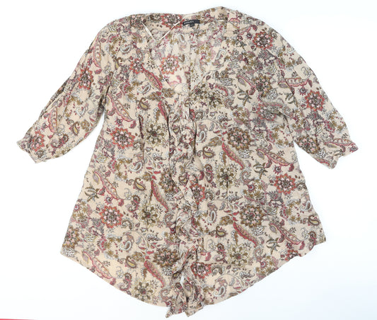 KappAhl Women’s Beige Floral Paisley Cotton Tunic Blouse Size 14