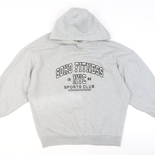 Next Men Grey Pullover Hoodie M Logo Print Sports Fleece Sweatshirt