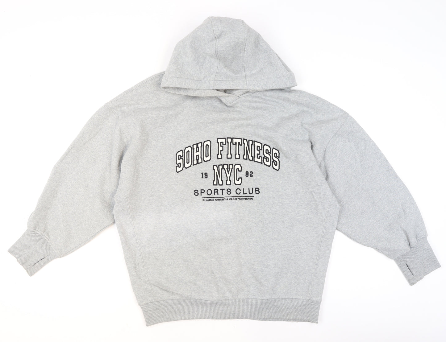 Next Men Grey Pullover Hoodie M Logo Print Sports Fleece Sweatshirt