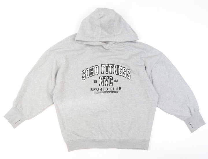 Next Men Grey Pullover Hoodie M Logo Print Sports Fleece Sweatshirt