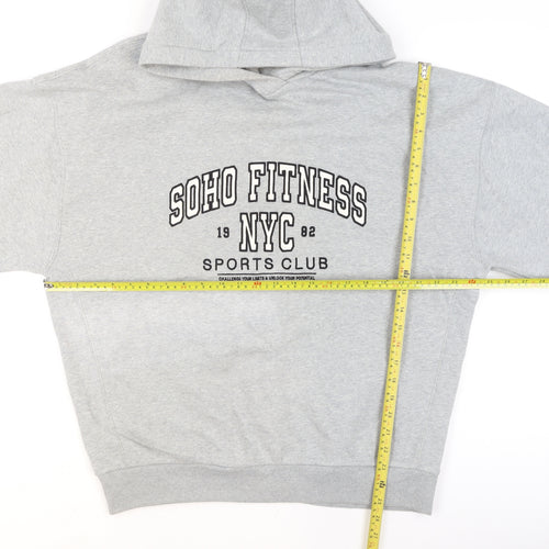 Next Men Grey Pullover Hoodie M Logo Print Sports Fleece Sweatshirt
