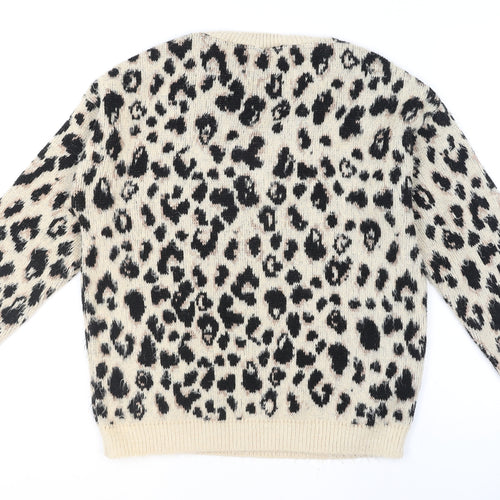 Dorothy Perkins Women Beige Leopard Print V-Neck Jumper Size 10