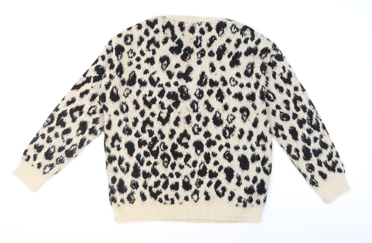 Dorothy Perkins Women Beige Leopard Print V-Neck Jumper Size 10