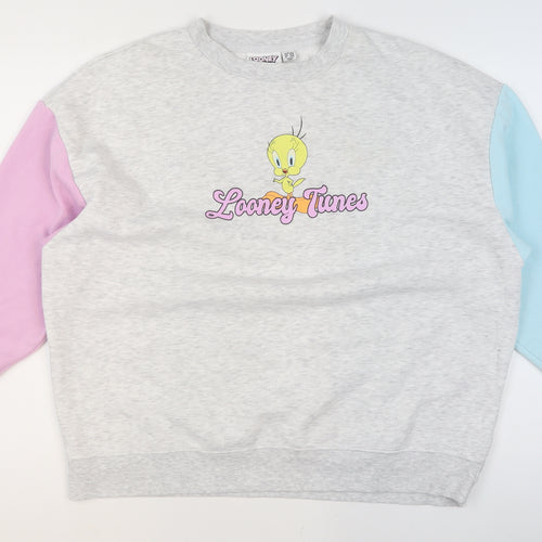 Looney Tunes Women's Grey Colourblock Tweety Sweatshirt Size L 14/16