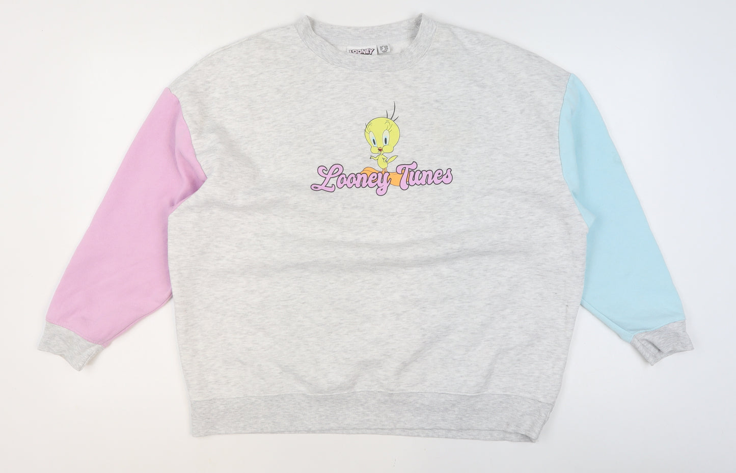 Looney Tunes Women's Grey Colourblock Tweety Sweatshirt Size L 14/16