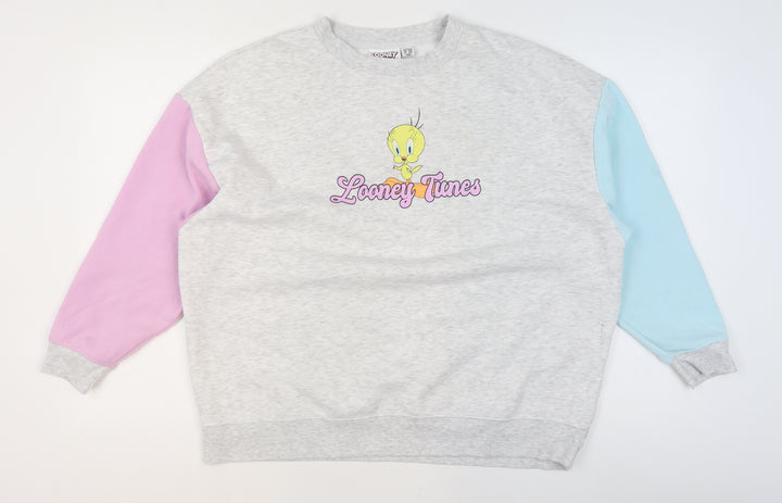 Looney Tunes Women's Grey Colourblock Tweety Sweatshirt Size L 14/16