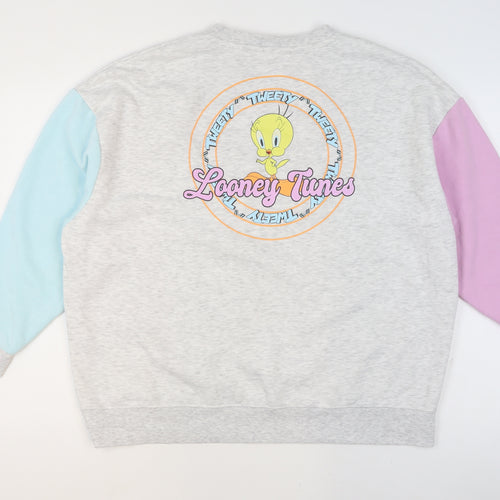 Looney Tunes Women's Grey Colourblock Tweety Sweatshirt Size L 14/16