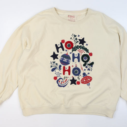 FatFace Women Beige Christmas Ho Ho Ho Pullover Sweatshirt Size L
