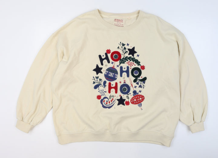 FatFace Women Beige Christmas Ho Ho Ho Pullover Sweatshirt Size L