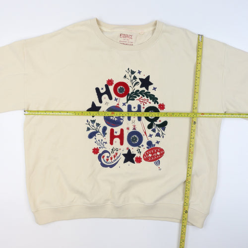 FatFace Women Beige Christmas Ho Ho Ho Pullover Sweatshirt Size L