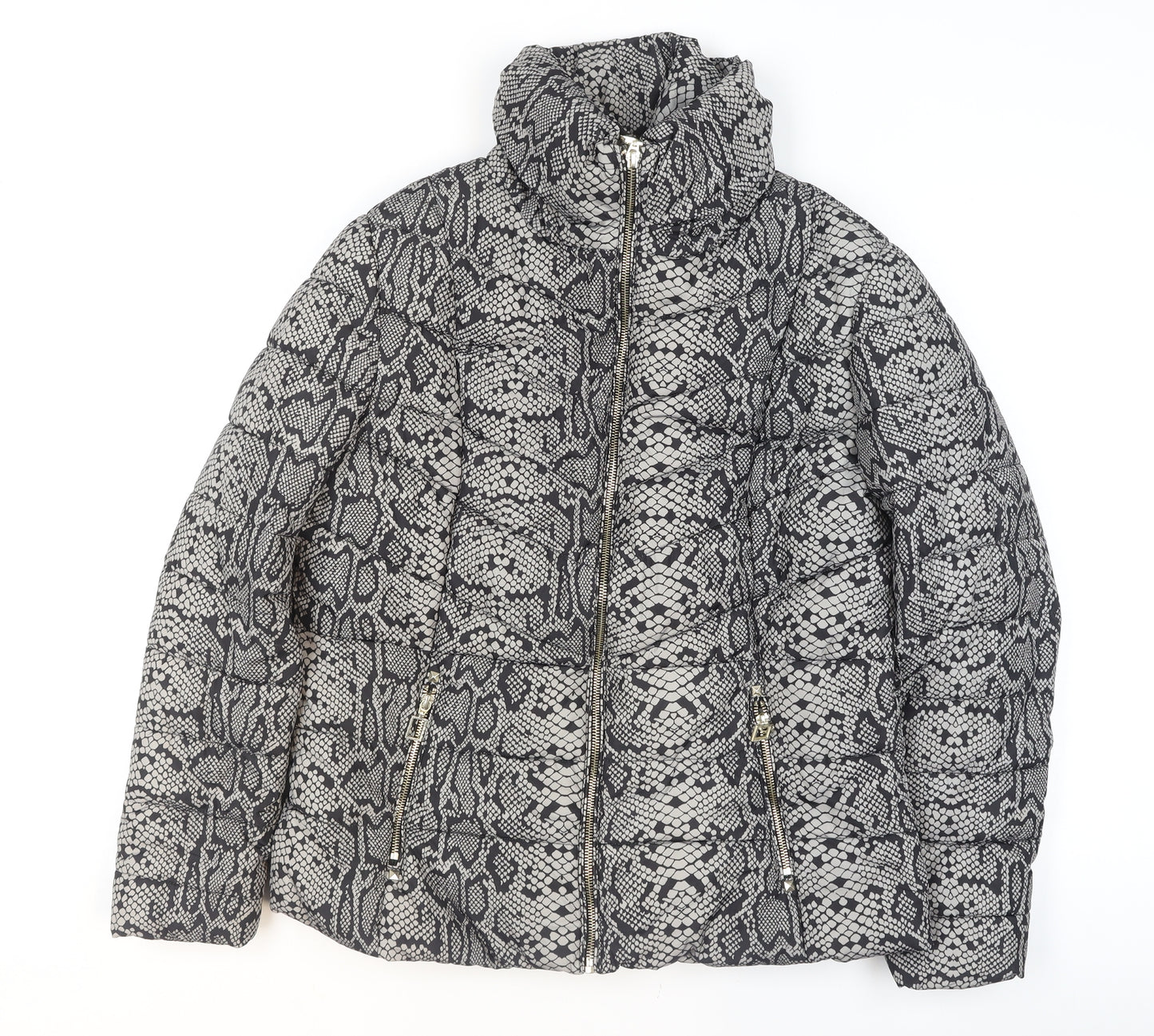 Star by Julien Macdonald Women's Grey Animal Print Puffer Jacket Size 18