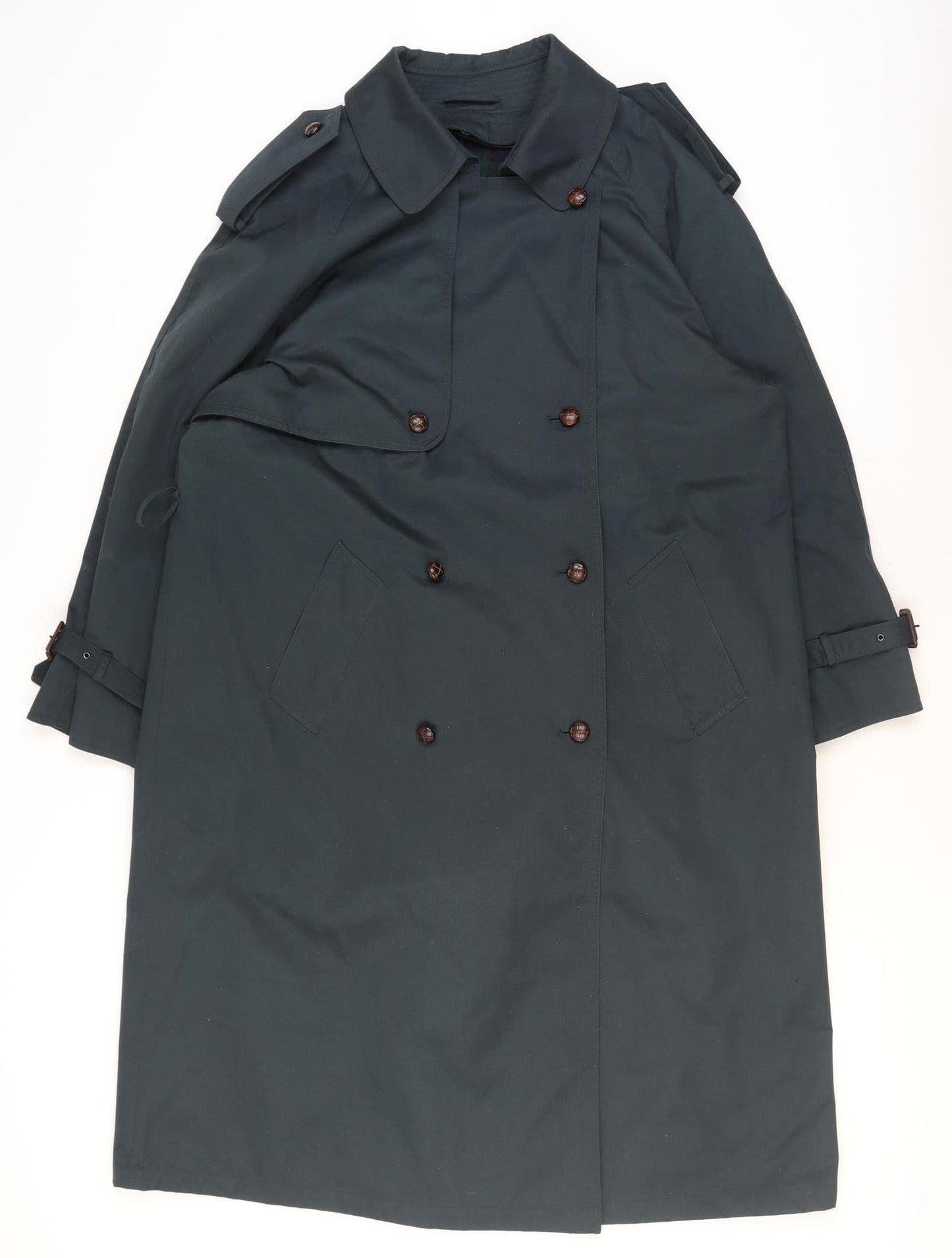 BHS Women's Black Trench Coat Size 16 Double-Breasted Long Lined