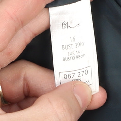 BHS Women's Black Trench Coat Size 16 Double-Breasted Long Lined