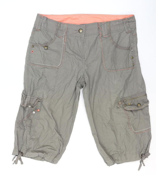 Denim Co Women Khaki Cargo Capri Trousers Size 14 Cotton Pockets