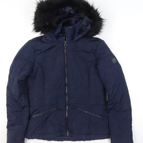 Regatta Women Blue Faux Fur Hooded Puffer Jacket Size 10