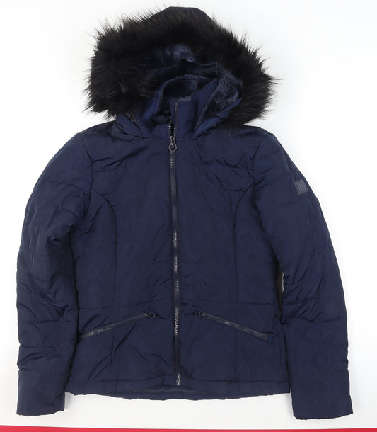 Regatta Women Blue Faux Fur Hooded Puffer Jacket Size 10