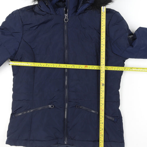 Regatta Women Blue Faux Fur Hooded Puffer Jacket Size 10