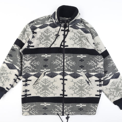 Marks and Spencer Women Grey Full Zip Fleece Hoodie Size 12 Snowflake Pattern