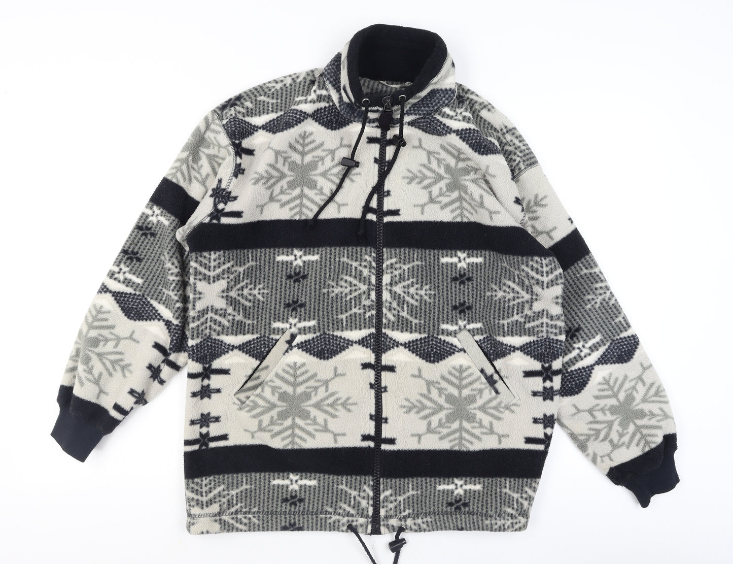 Marks and Spencer Women Grey Full Zip Fleece Hoodie Size 12 Snowflake Pattern